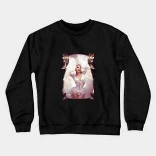 Pin-up Xarah as white burlesque angel with featherfans in burlesquestyle Crewneck Sweatshirt